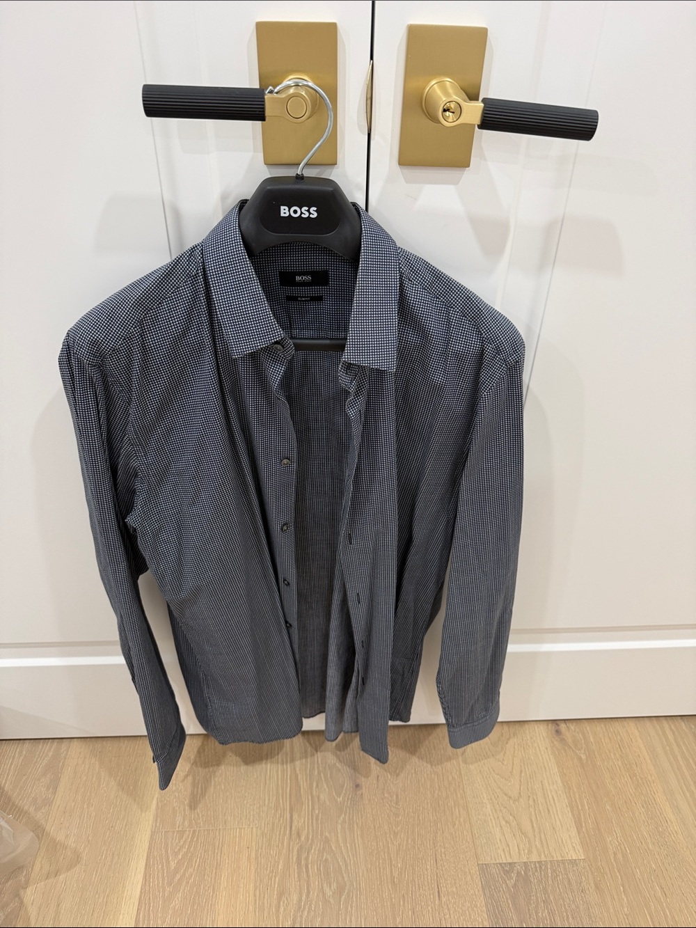 Boss Men's navy and Gray Micro-Check Dress Shirt